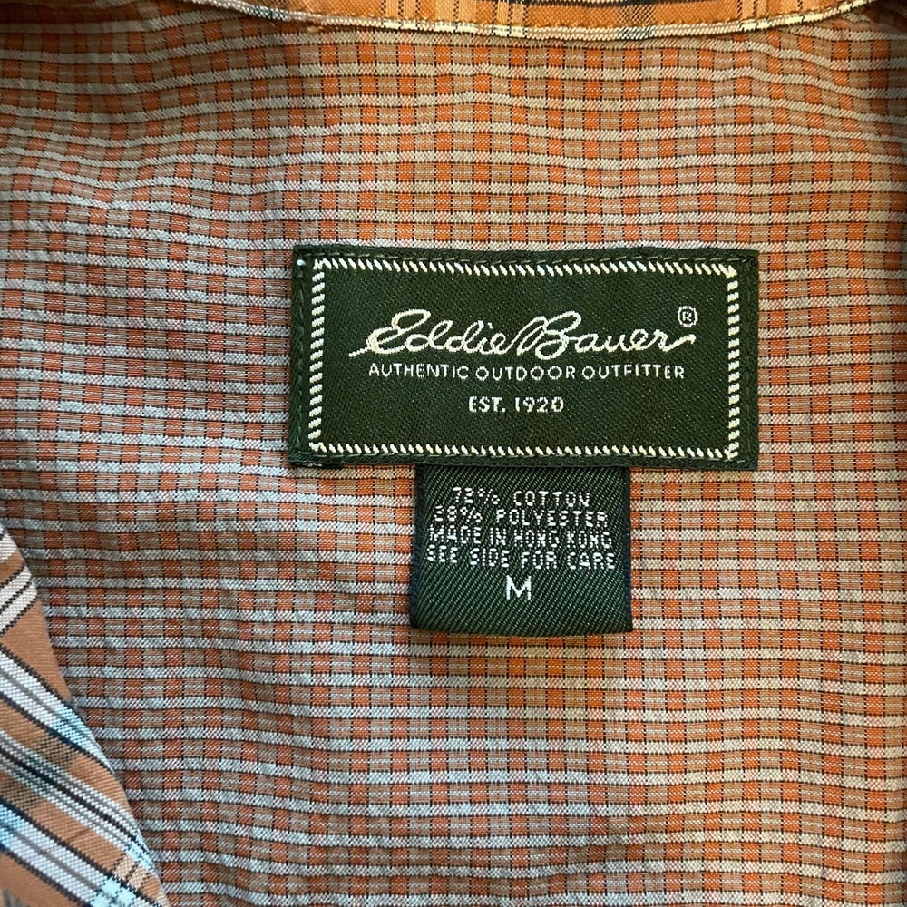 Eddie Bauer Mens Shirt Medium Orange Plaid Cotton Short Sleeve Hiking Casual - Picture 2 of 6